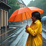 ** "A person dancing joyfully in the rain with a bright umbrella, symbolizing embracing uncertainty and finding joy in unexpected situations."

**